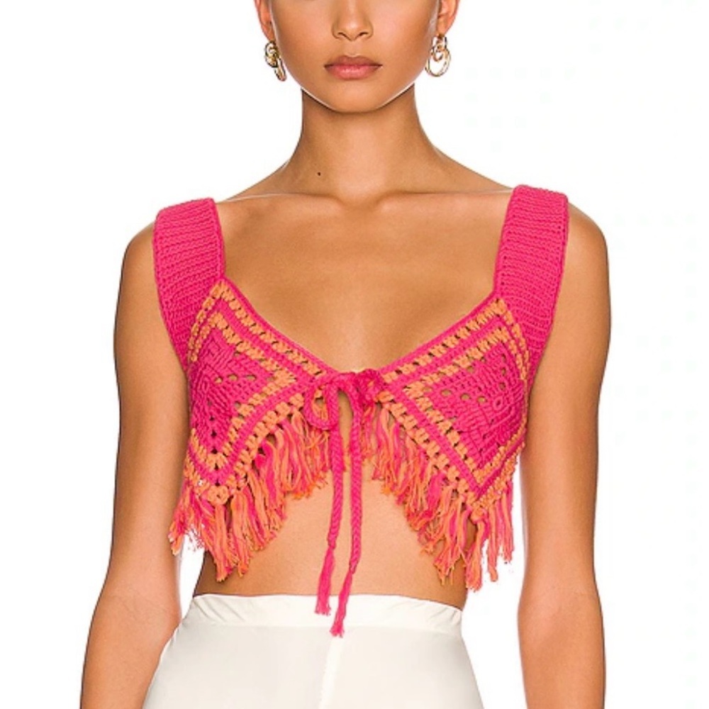 Camila Coelho Mira hand crochet fringe crop